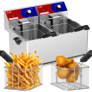 commercial deep fryer 28 l electric deep fryer with 10 l basket, commercial deep fryer with basket (2pcs), stainless steel countertop deep fryer w/adjustable temperature and restaurant use