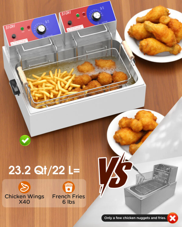 commercial deep fryer 22 l electric deep fryer with 10 l basket, commercial deep fryer with basket (3pcs), stainless steel countertop deep fryer w/adjustable temperature and restaurant use