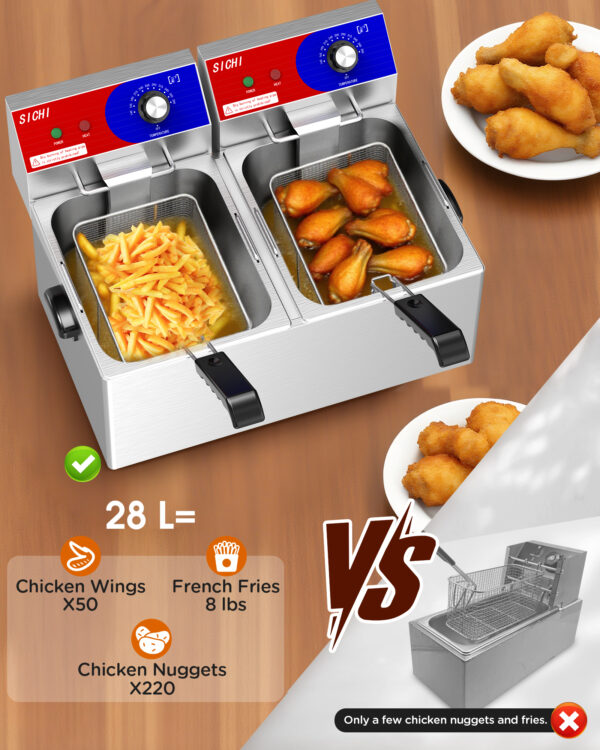 commercial deep fryer 28 l electric deep fryer with 10 l basket, commercial deep fryer with basket (2pcs), stainless steel countertop deep fryer w/adjustable temperature and restaurant use