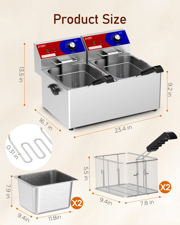 commercial deep fryer 28 l electric deep fryer with 10 l basket, commercial deep fryer with basket (2pcs), stainless steel countertop deep fryer w/adjustable temperature and restaurant use