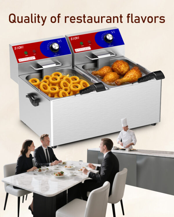 commercial deep fryer 28 l electric deep fryer with 10 l basket, commercial deep fryer with basket (2pcs), stainless steel countertop deep fryer w/adjustable temperature and restaurant use