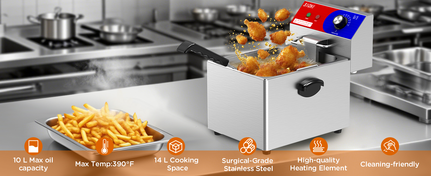 commercial deep fryer 14 l electric deep fryer with 10 l basket, commercial deep fryer with basket, stainless steel countertop deep fryer w/adjustable temperature and restaurant use